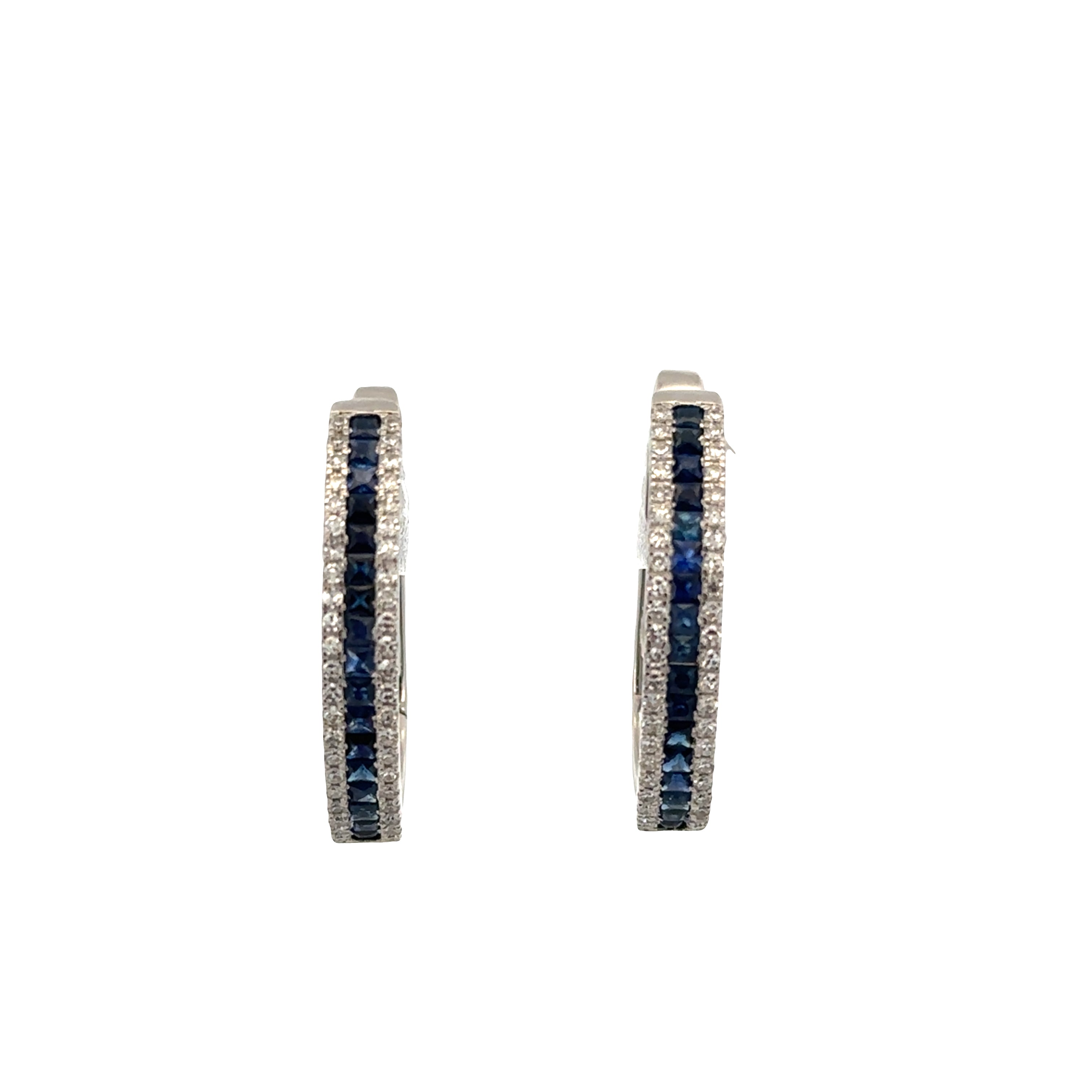 14k White Gold Sapphire & Diamond Elongated Huggie Earrings – 15/16" Tall
