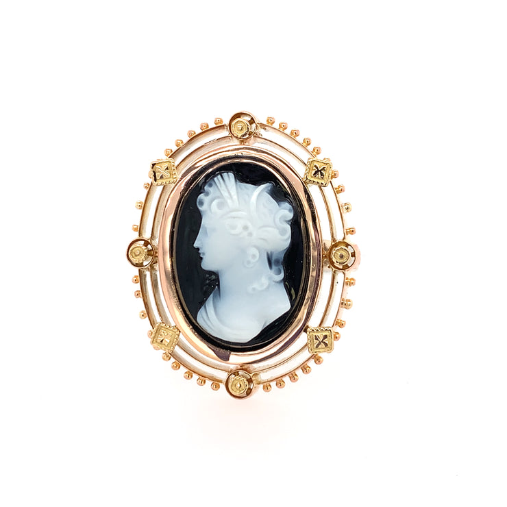 Antique Cameo Brooch Conversion Ring in Tri Color Gold