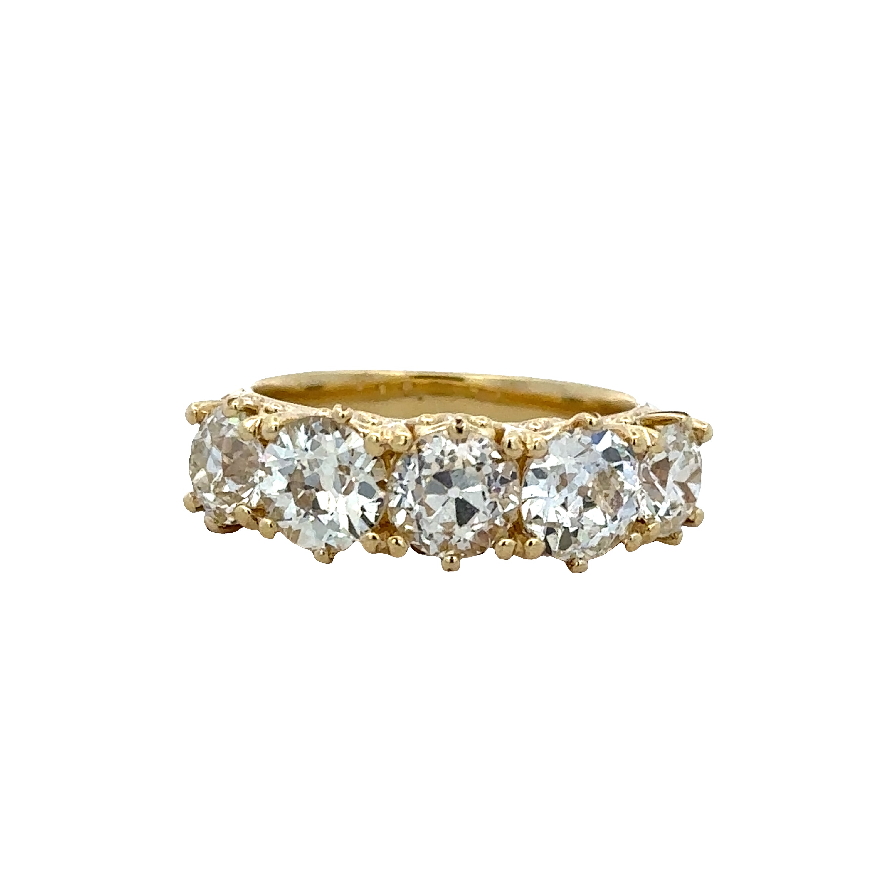18k Yellow Gold Five-Stone Fancy Yellow Old European Cut Diamond Ring – Size 6.75