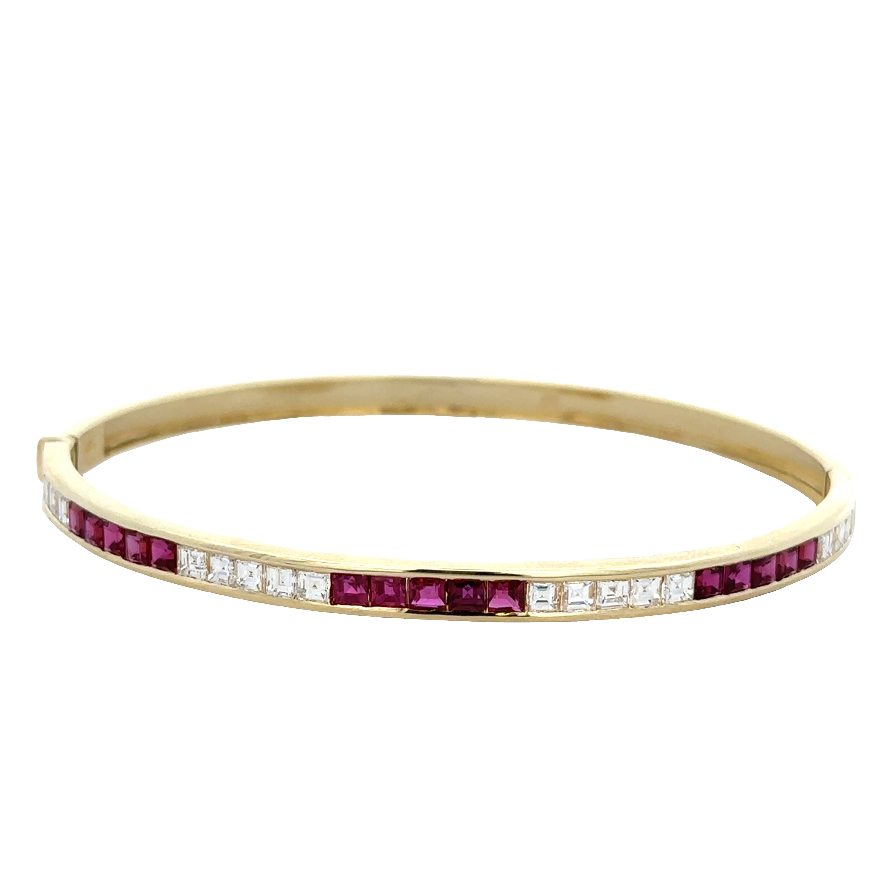 14k Yellow Gold Ruby & Diamond Bangle Bracelet – 7.5" Wrist