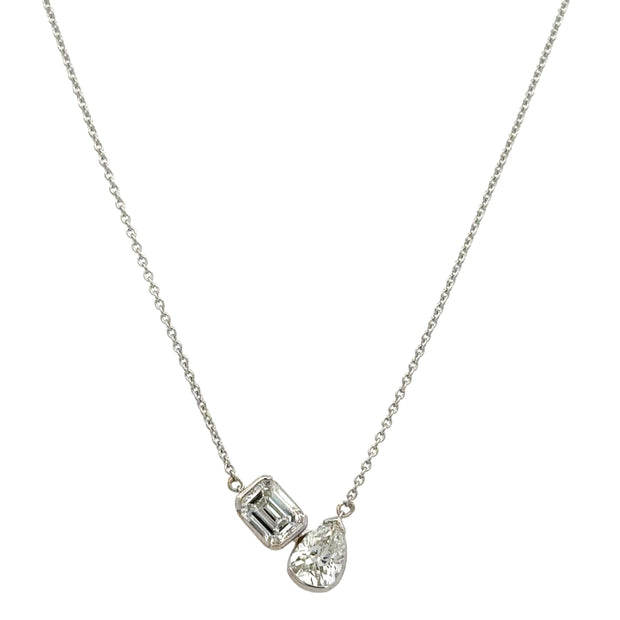 Pear Cut and Emerald Cut Diamond Necklace in White Gold