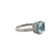 Faceted Aquamarine and Diamond Ring in White Gold