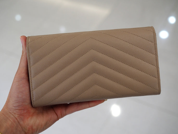 YSL Trifold Quilted Leather Wallet in Toupe