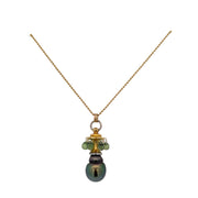 Designer South Sea Tahitian Pearl and Peridot Pendant in 18k Yellow Gold by William Travis