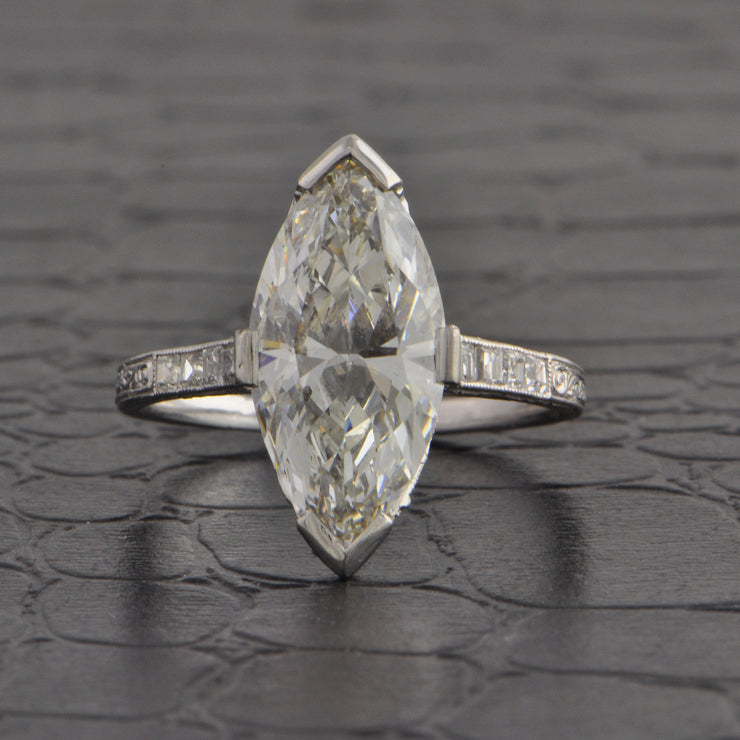 Antique Art Deco 4.09 ct. Marquise Cut Diamond Engagement Ring in Platinum