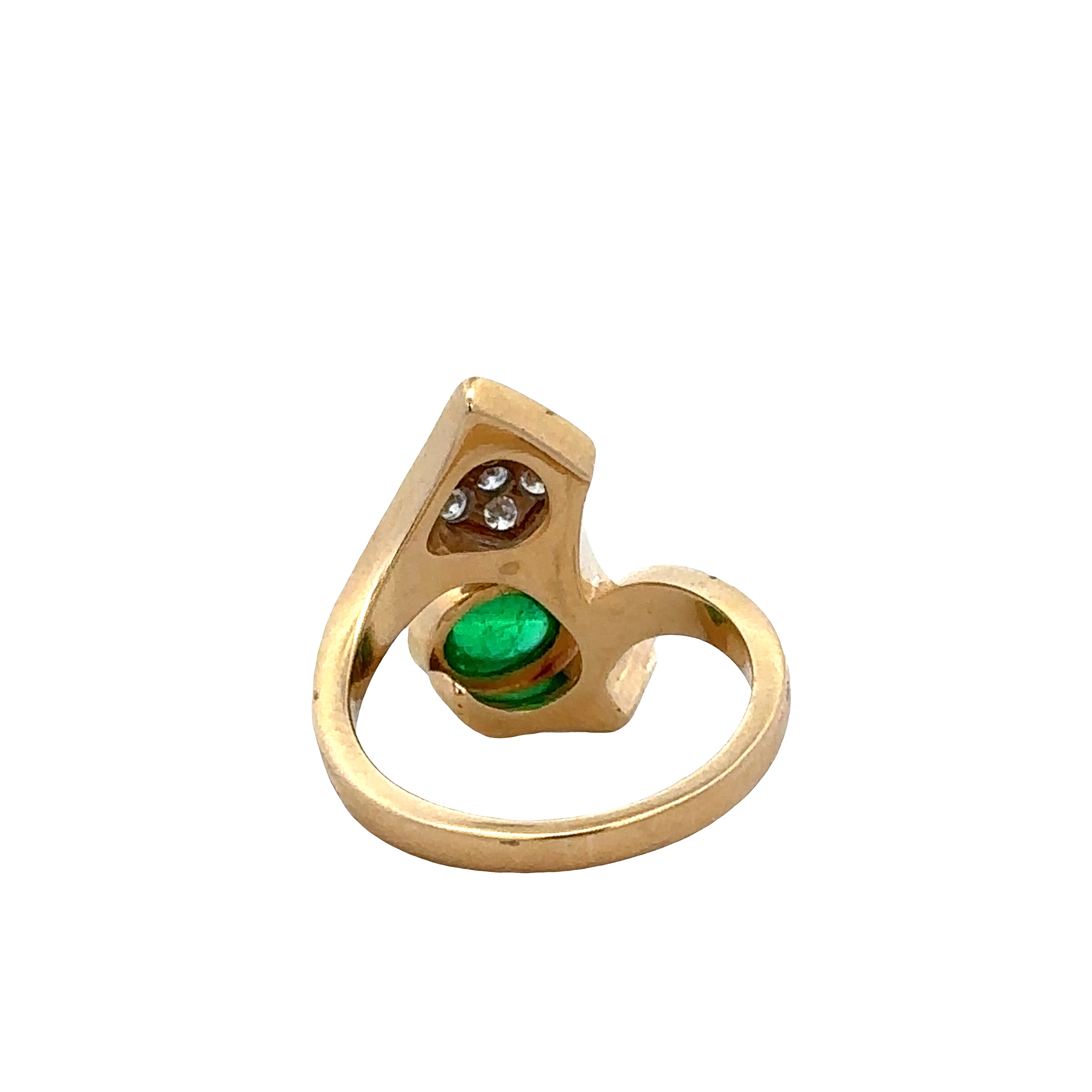 18k Yellow Gold Emerald & Diamond Abstract Floral Ring – Size 6.5