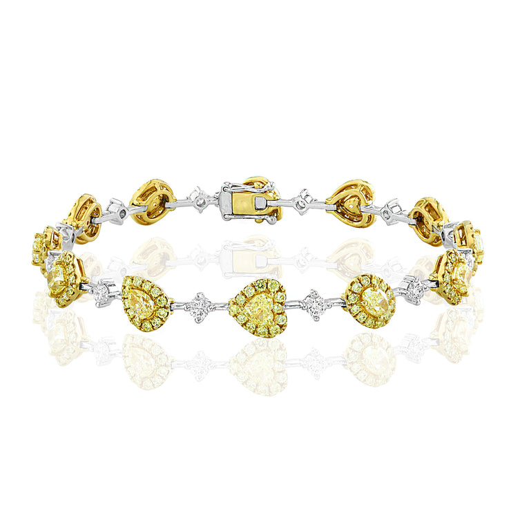 Two Tone Fancy Yellow and White Heart Diamond Bracelet