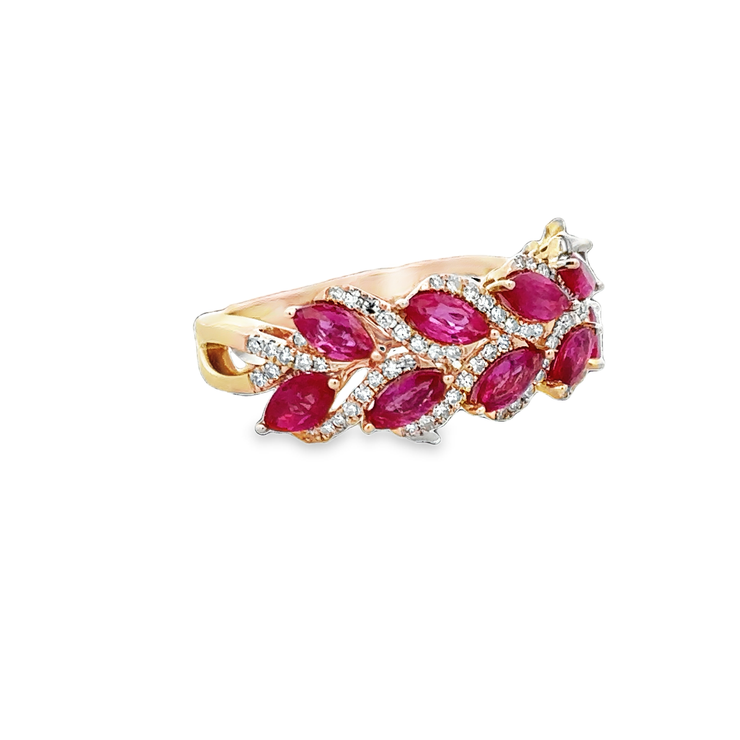 Foliate Style Ruby and Diamond Band in Rose Gold