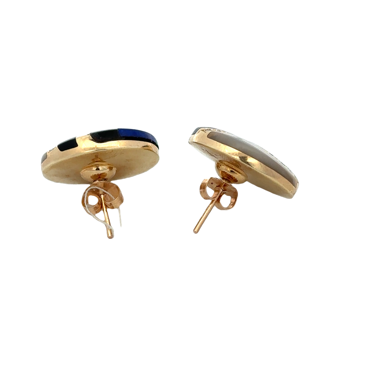 Vintage Asch Grossbardt Inlaid Stud Earrings in Yellow Gold