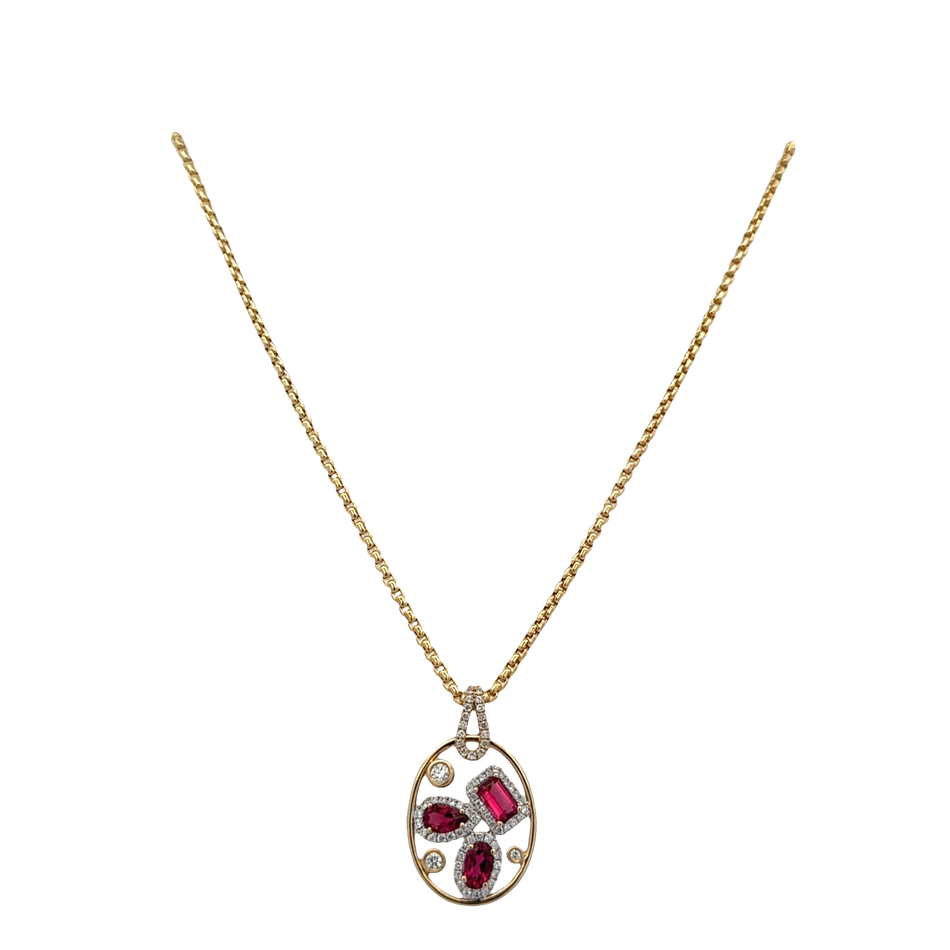 14k Yellow & White Gold Rubellite & Diamond Oval Pendant