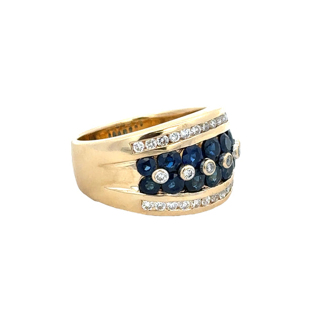 Wide Sapphire and Diamond Band in 18k Yellow Gold