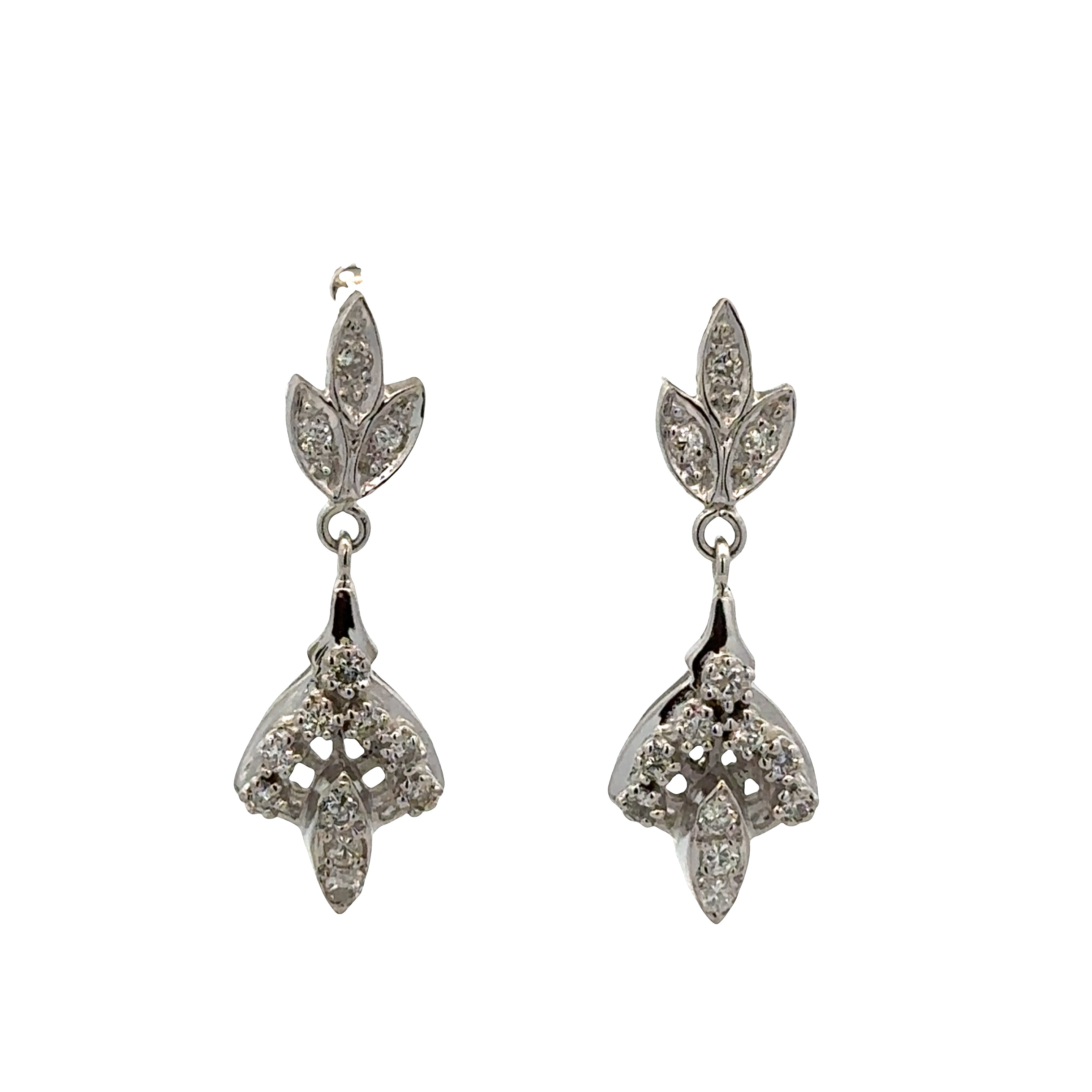 14k White Gold Diamond Vintage-Inspired Dangle Earrings – 1 1/8" Tall