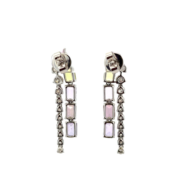 Unique Multi-Colored Sapphire and Diamond Earrings in White Gold