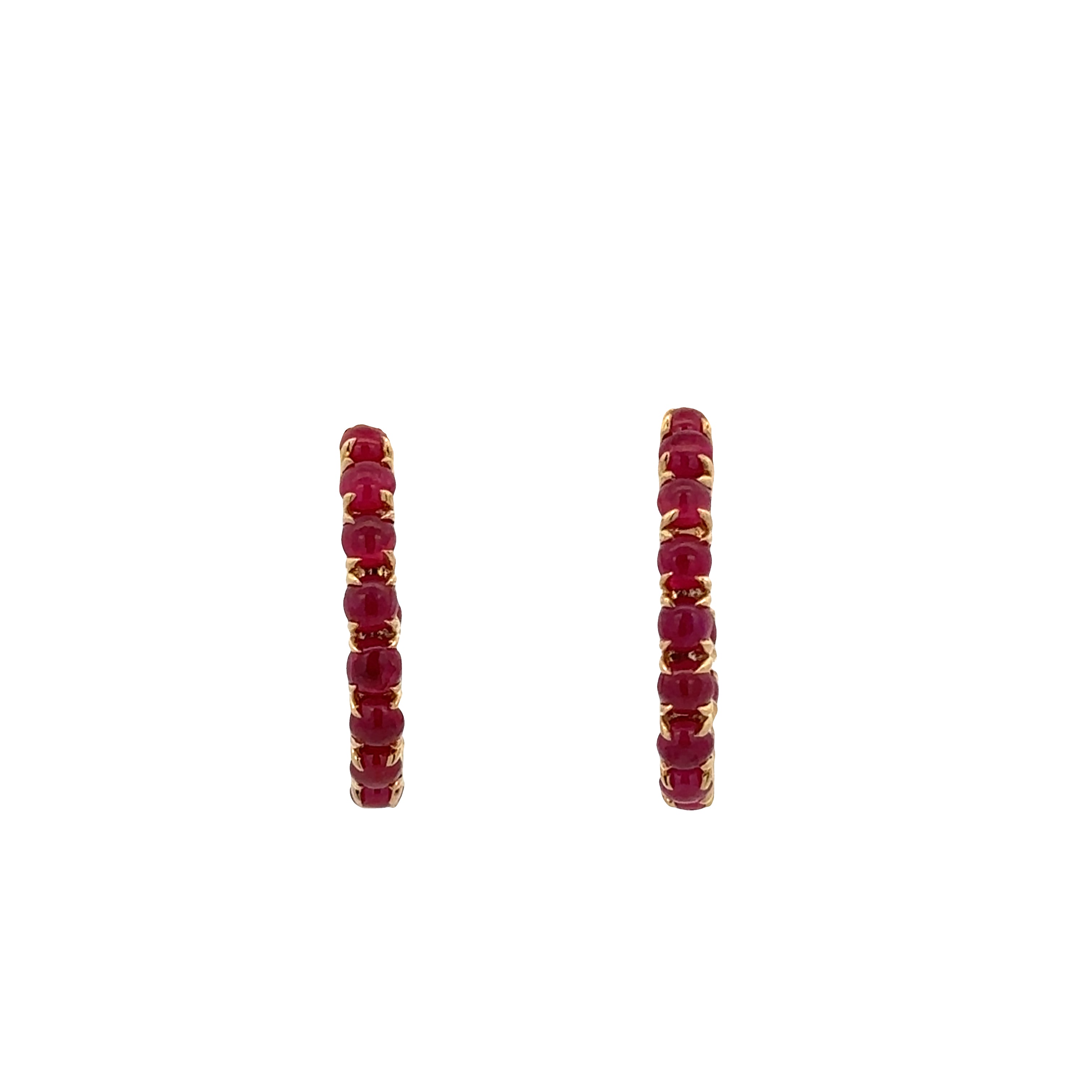 18k Yellow Gold Huggie Earrings with 3.42 CTW Ruby Cabochons – 3/4" Tall