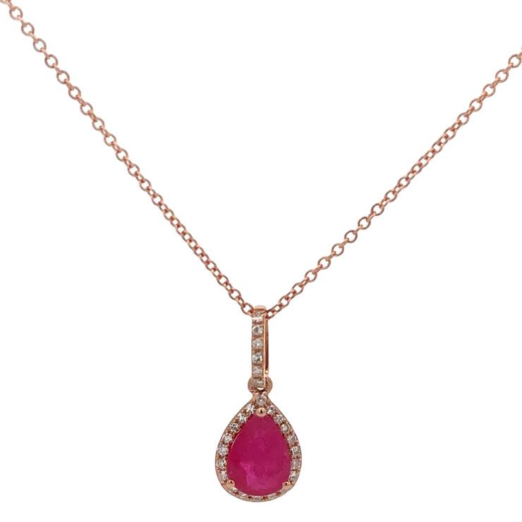 Pear Cut Ruby and Diamond Pendant in Rose Gold