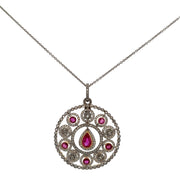Antique Victorian Circular No-Heat Burmese Ruby Pendant Necklace in Platinum Topped Gold
