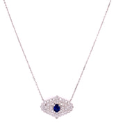 Vintage Inspired Sapphire and Diamond Necklace in White Gold