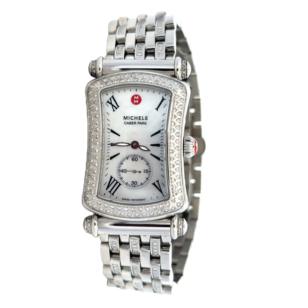 Michele Caber Park Diamond Accented Wristwatch in Stainless Steel