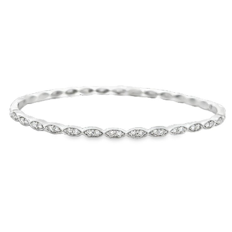 Navette Shaped Diamond Bangle Bracelet in White Gold