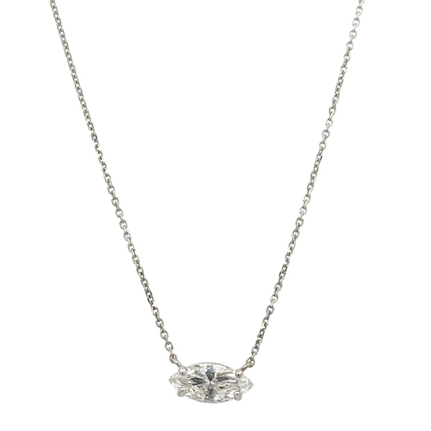 Marquise Cut Diamond Solitaire Necklace in White Gold