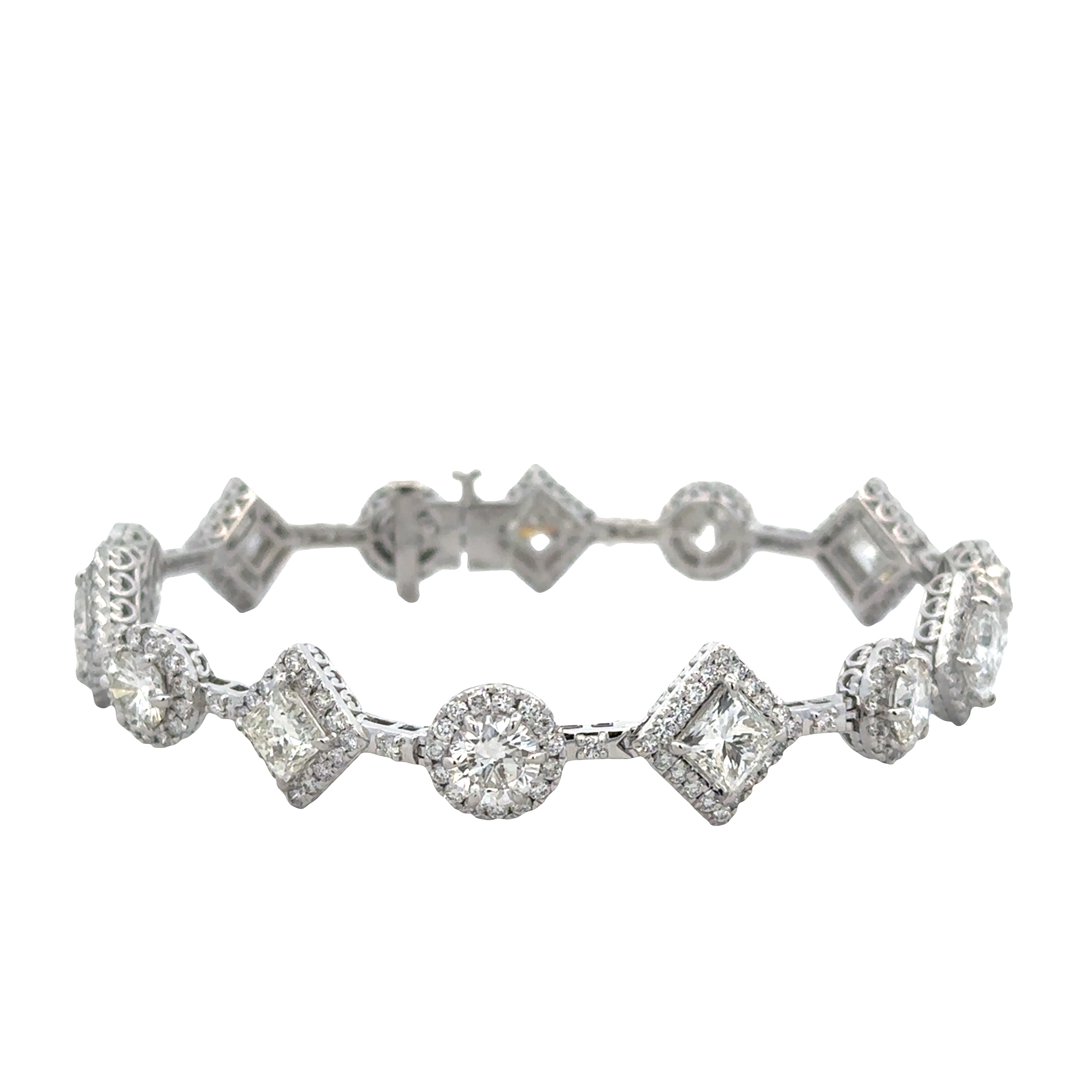 18k White Gold 10.30 Carat Diamond Halo Bracelet – Princess & Round Cut Design