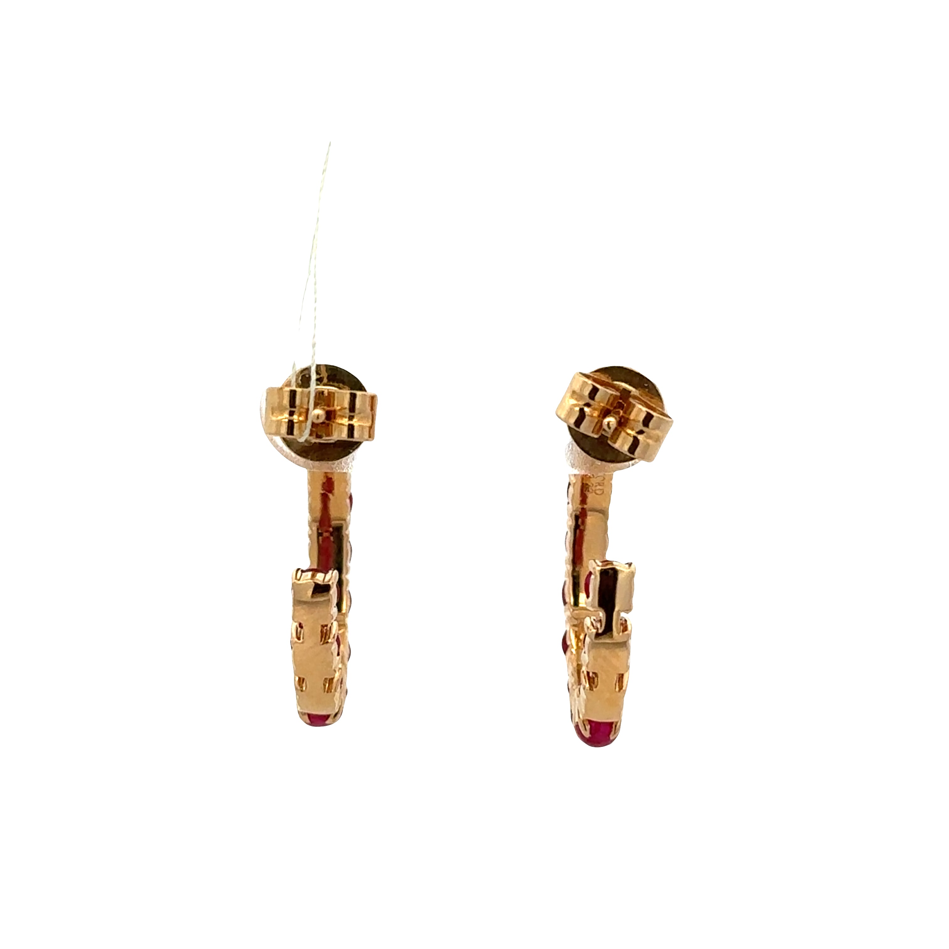 18k Yellow Gold Huggie Earrings with 3.42 CTW Ruby Cabochons – 3/4" Tall