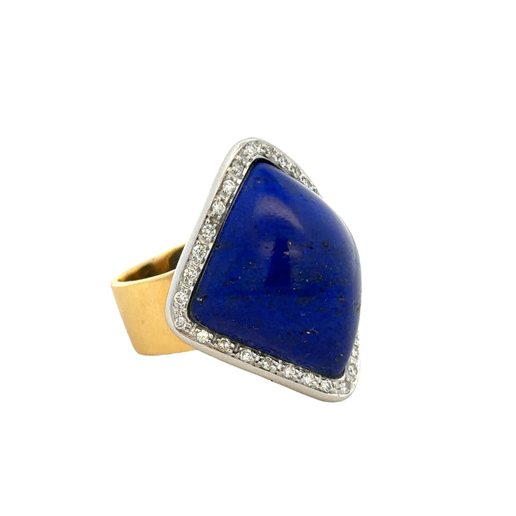 Statement Domed Lapis and Diamond Ring in 18k Gold