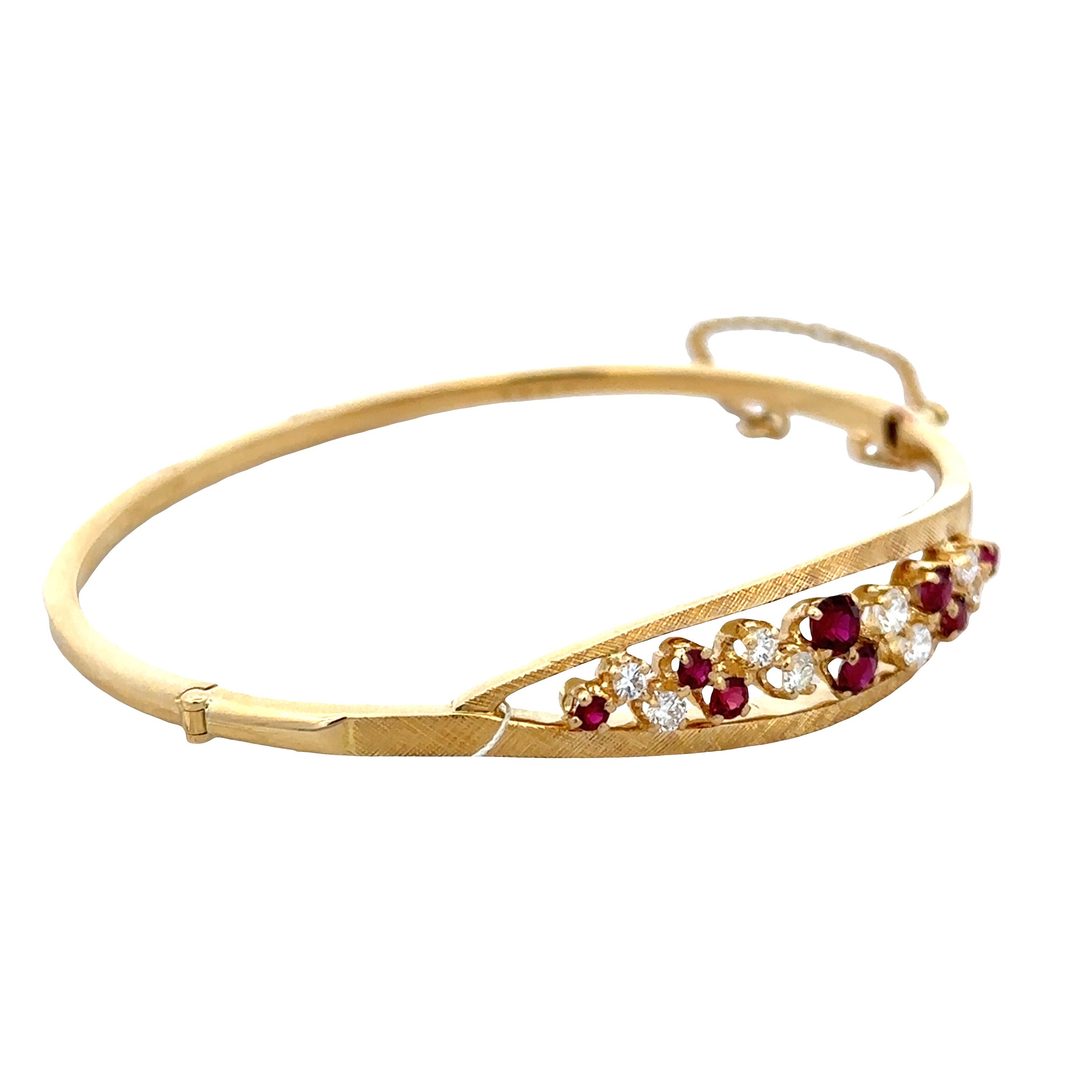 Vintage 18k Yellow Gold Ruby & Diamond Openwork Bangle Bracelet – Circa 1976