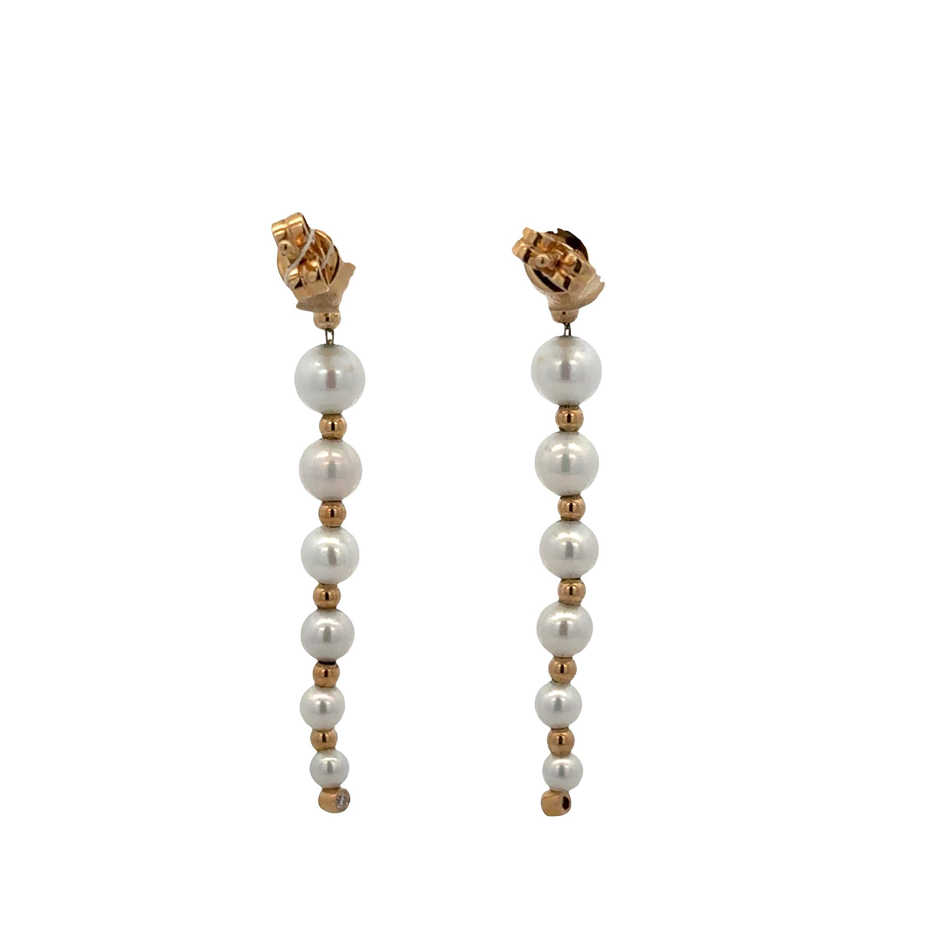 14k Yellow Gold Akoya Pearl & Diamond Dangle Earrings