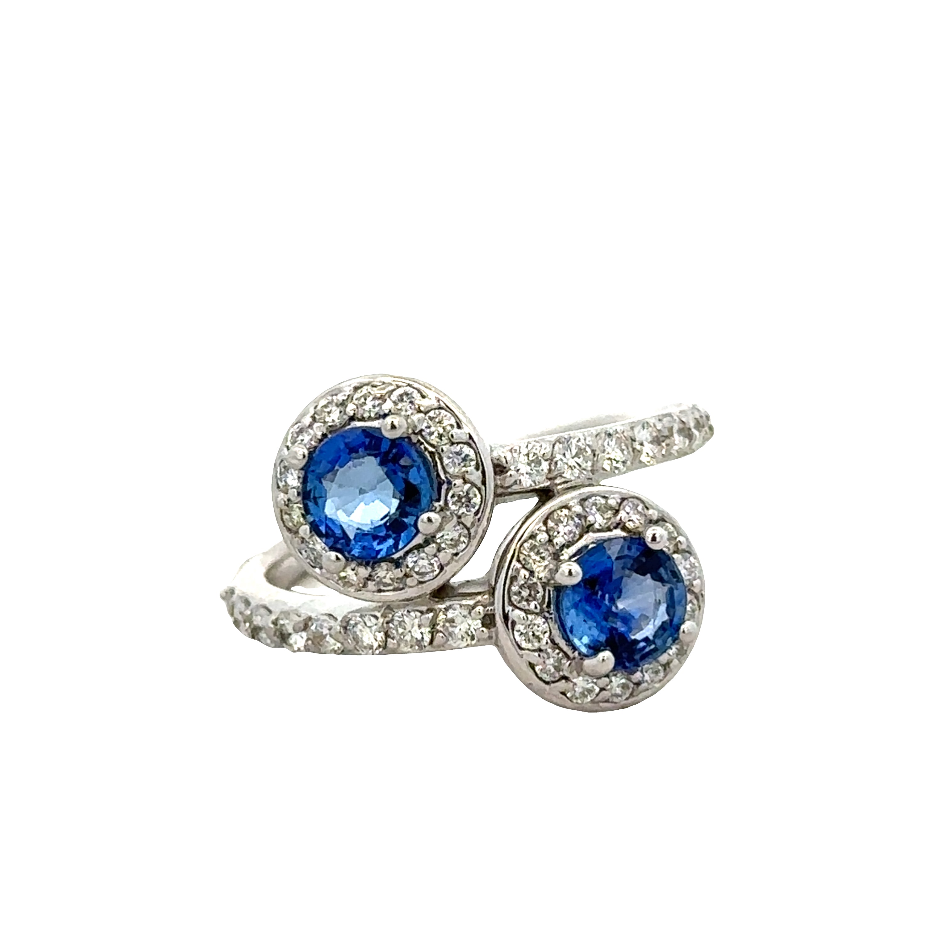 18k White Gold Sapphire & Diamond Bypass Ring – Size 6