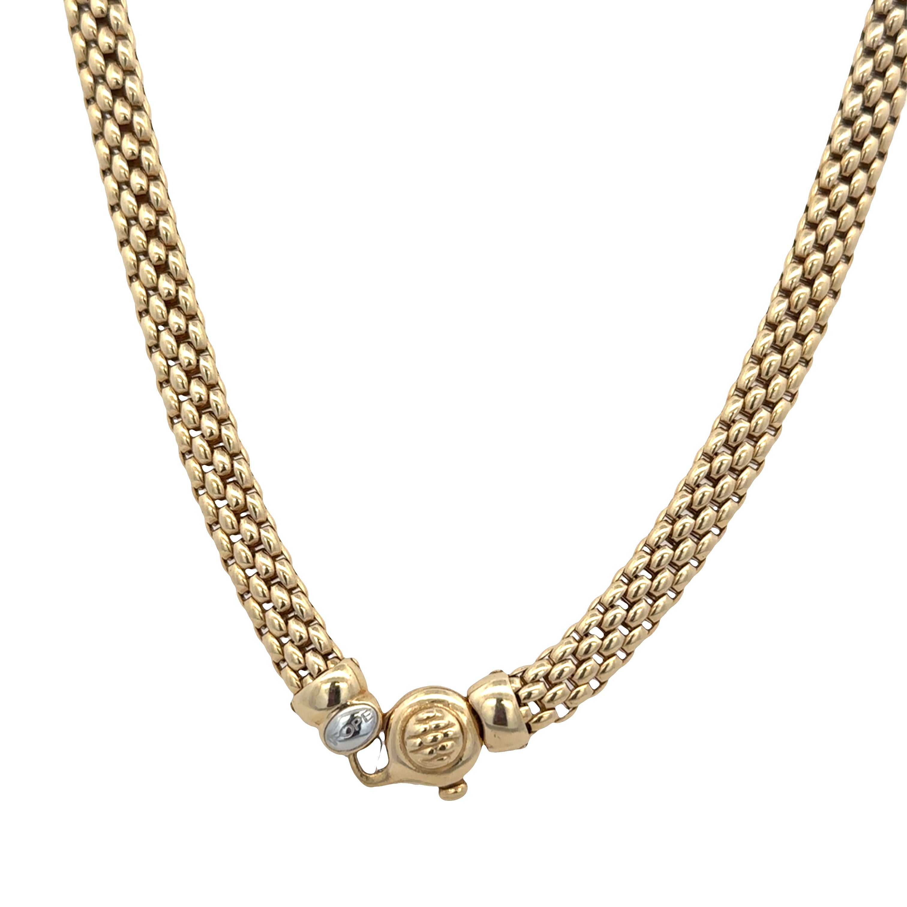 Estate Fope 18k Yellow Gold Woven Necklace with White Gold & Diamond Accents – 0.15 CTW, 17"