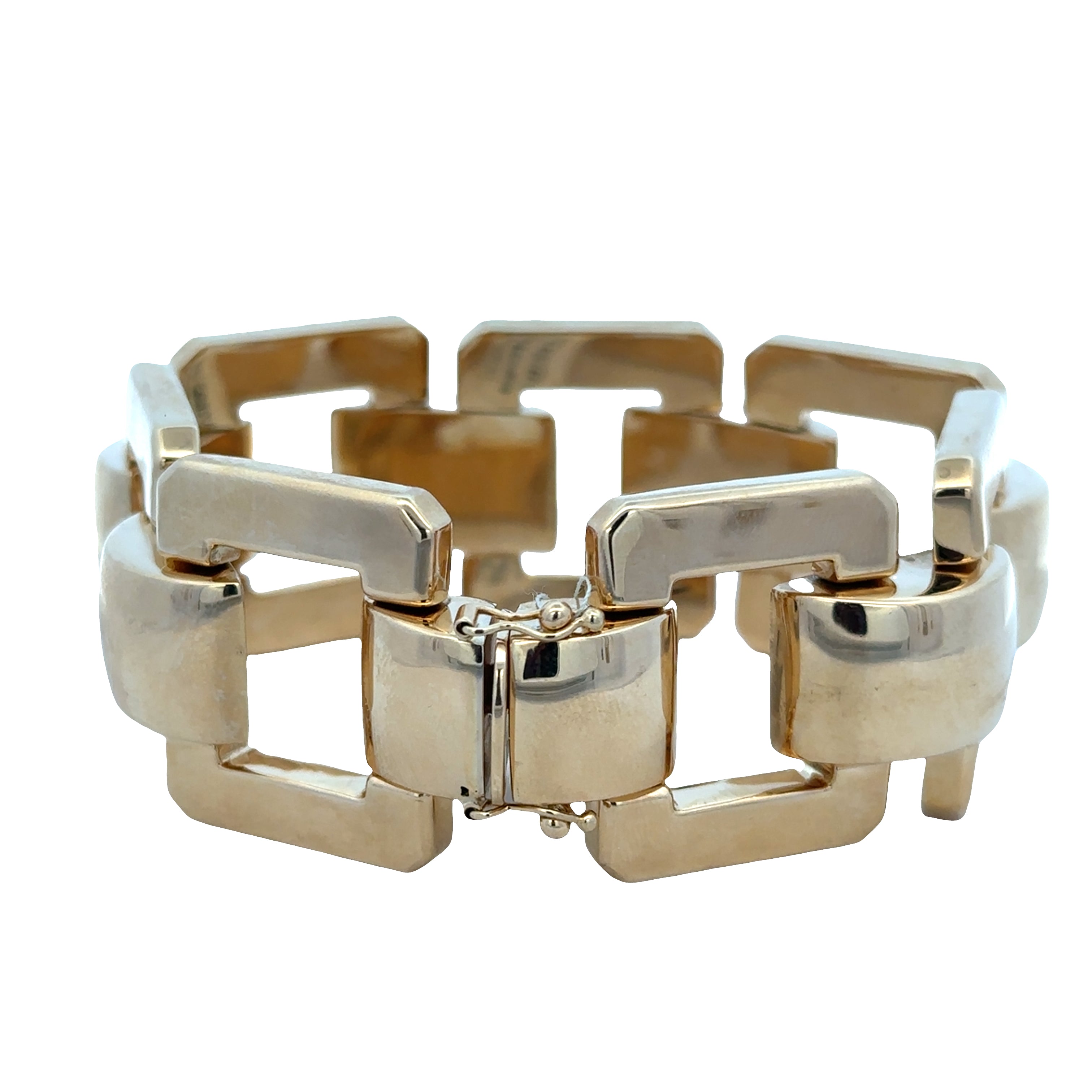 Statement Italian 18k Yellow Gold Openwork Geometric Bracelet – 8"