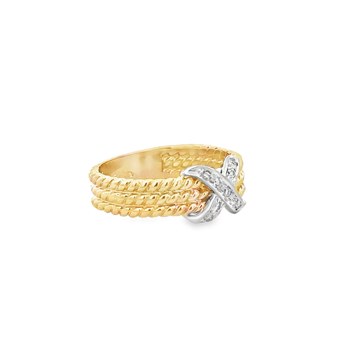 Diamond Accented "X" Ring in Yellow Gold