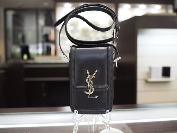 YSL Black Leather Crossbody Bag with Silver Hardware