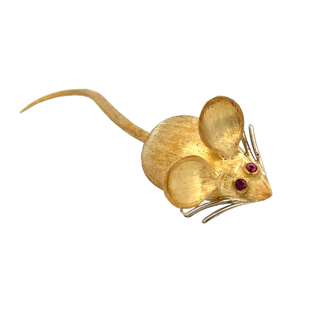 Vintage Mouse Brooch in 18k Yellow Gold