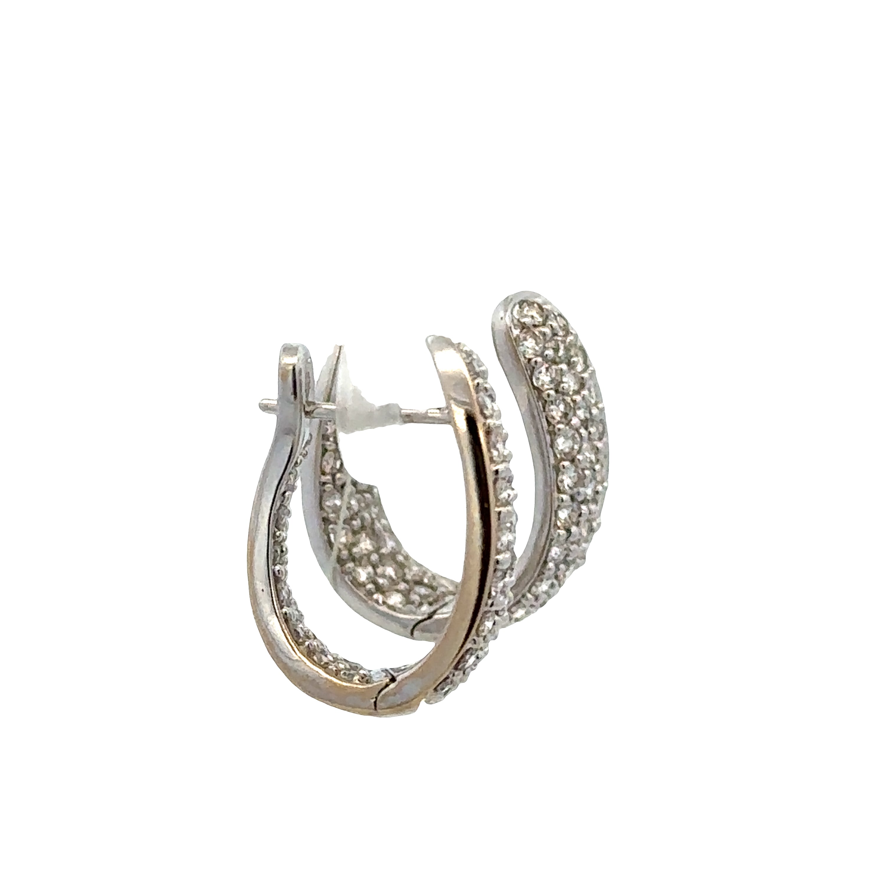 18k White Gold Diamond Huggie Earrings, 1.48 CTW, VS2-SI1 Clarity