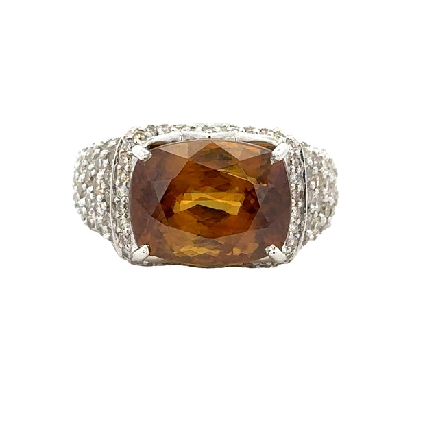 11.20 ct. Sphene and Diamond Ring in White Gold