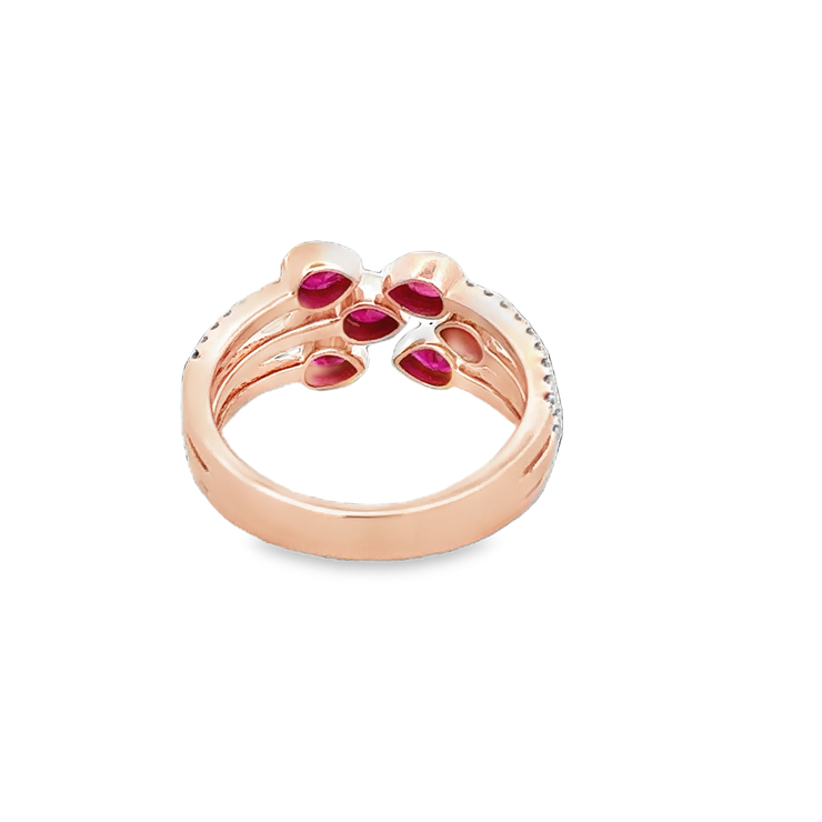 Ruby and Diamond Bypass Ring in Rose Gold