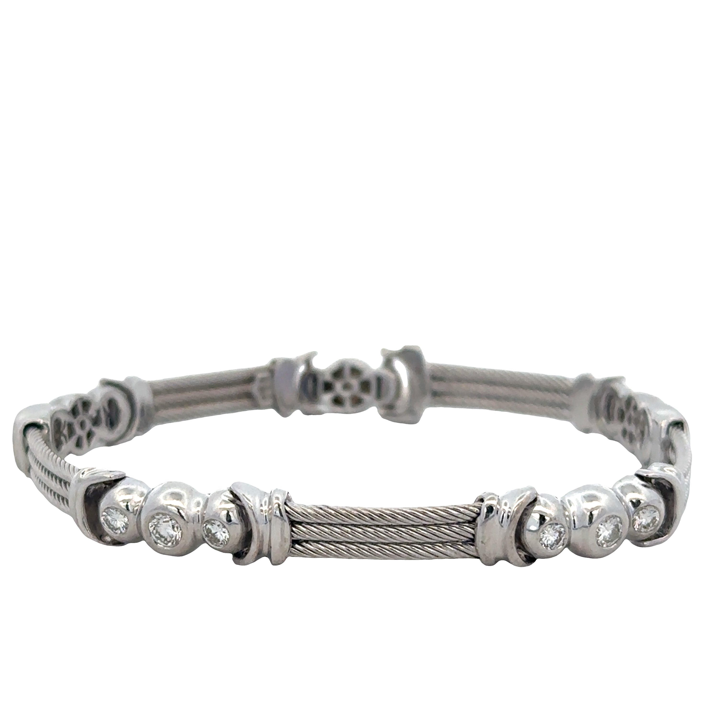 18k White Gold Diamond & Cable Link Bracelet – 7"