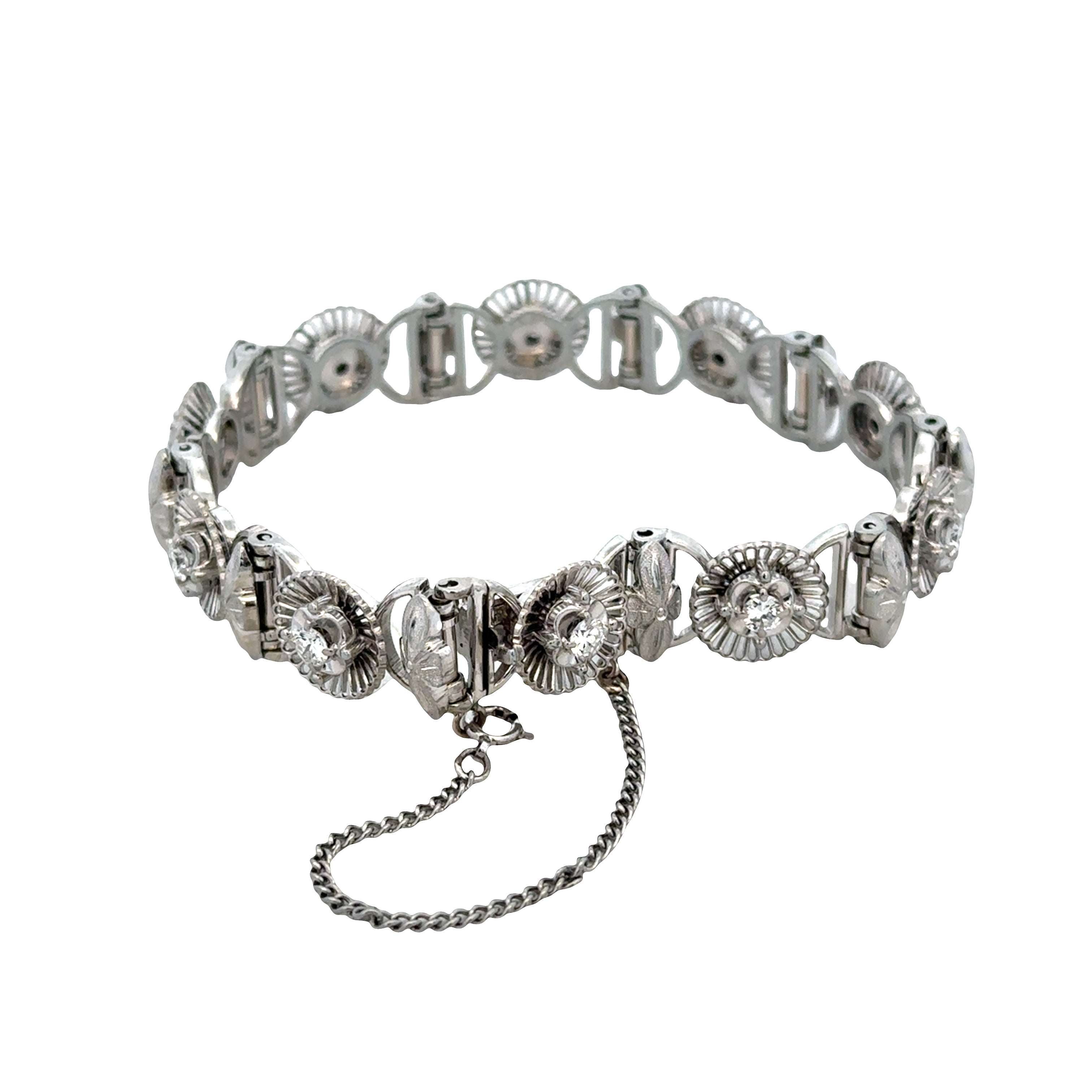 Vintage Jabel 18k White Gold Diamond Orange Blossom Bracelet – 7"