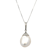 Baroque Pearl and Diamond Pendant in White Gold