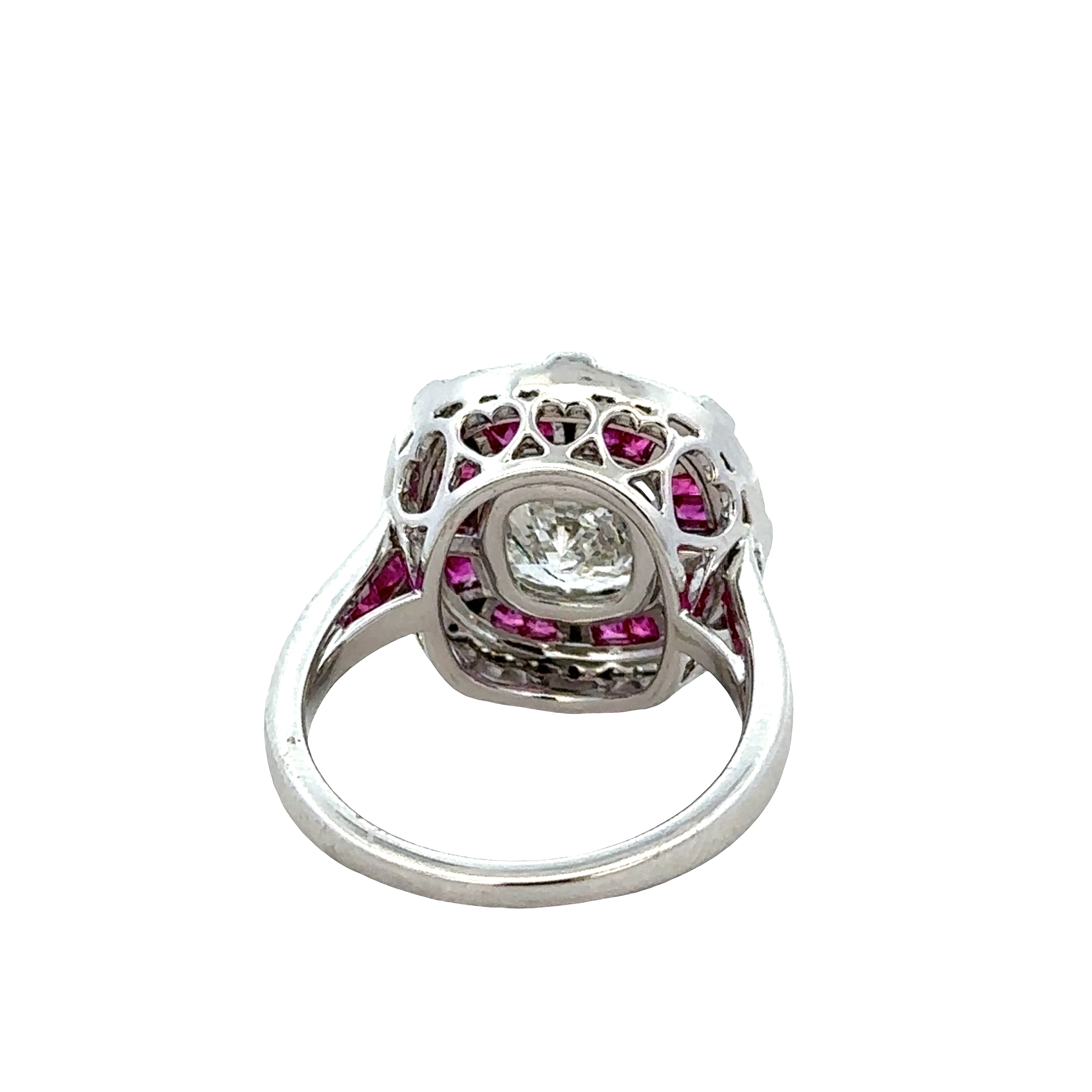 14k White Gold Art Deco–Inspired Diamond & Ruby Statement Ring – Size 7.25