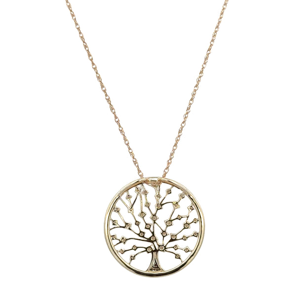 Diamond Accented Tree of Life Pendant in Yellow Gold