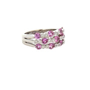 Multirow Pink Sapphire and Diamond Band in 18k White Gold