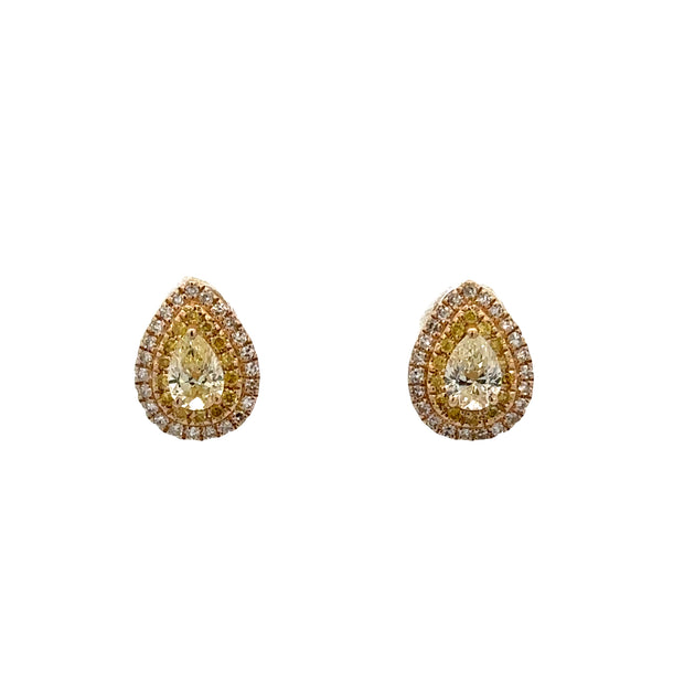 Fancy Yellow Pear Cut Diamond Stud Earrings