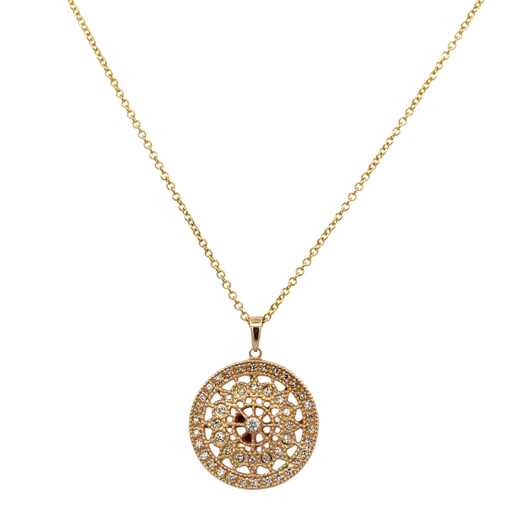 Circular Openwork Diamond Pendant in Yellow Gold