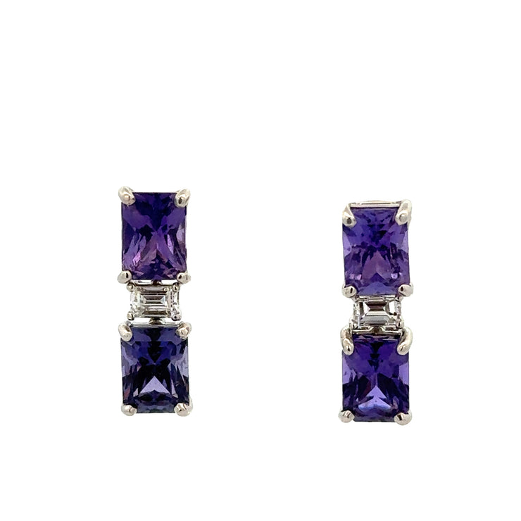 No Heat Purple Sapphire and Diamond Earrings in Platinum