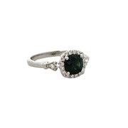 Green Sapphire and Diamond Ring in Platinum