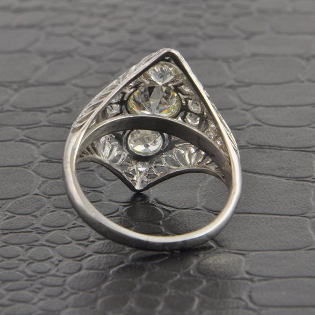 Navette Shaped Art Deco Diamond Cocktail Ring in Platinum