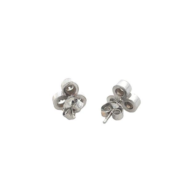 Diamond Three Stone Stud Earrings in White Gold